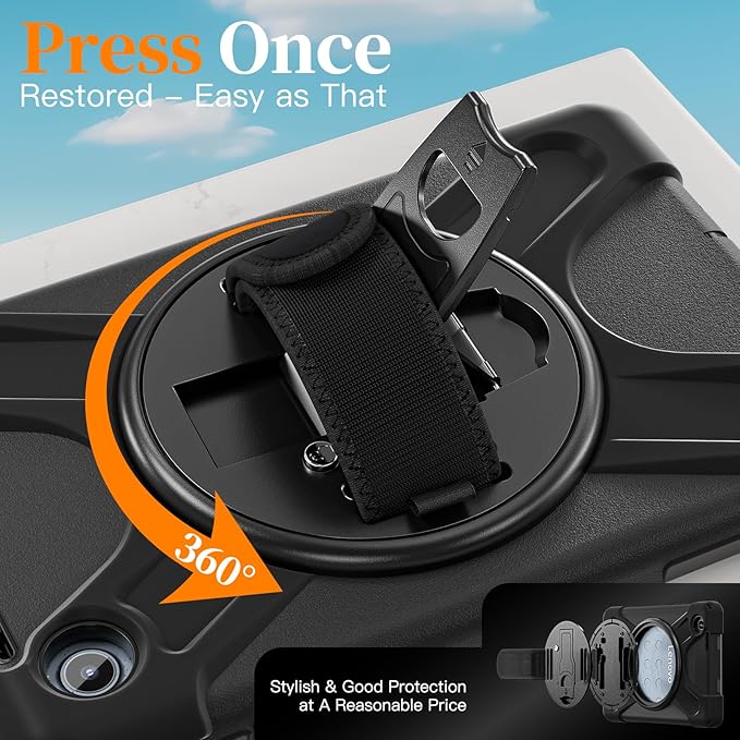 ZenRich Rugged Case for Lenovo Tab One 8.7" (2025) & Tab K9 TAB-305FU, Heavy Duty Shockproof Protective Case with 360° Rotating Kickstand, Hand Strap, Shoulder Belt