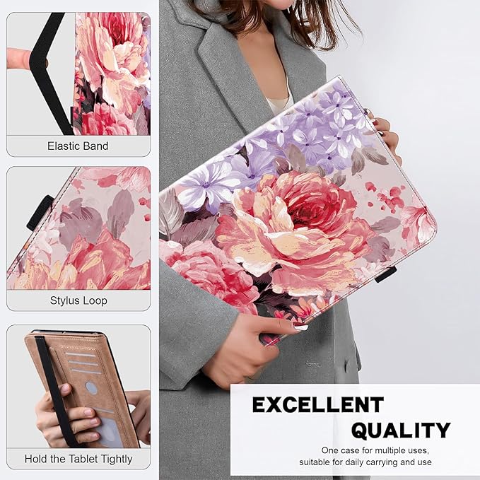 ALILANG Case for Samsung Galaxy Tab A9 Plus 11 Inch 2023, PU Leather Folio Cover with Multi-Angle Stand and Pen Holder for Samsung Tab A9+ (SM-X210/X216/X218) Tablet Case -Oil Painted Roses