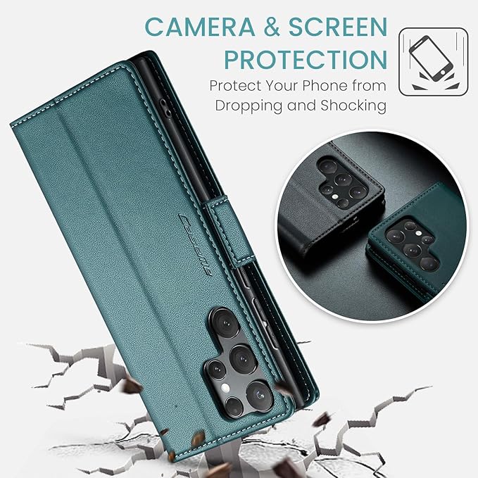 for Samsung Galaxy S25 Ultra Case, Premium PU Leather Wallet Case Flip Cover with [RFID Blocking][Card Holder][Stand Function] Shockproof Protective for Samsung Galaxy S25 Ultra, Blue-Green
