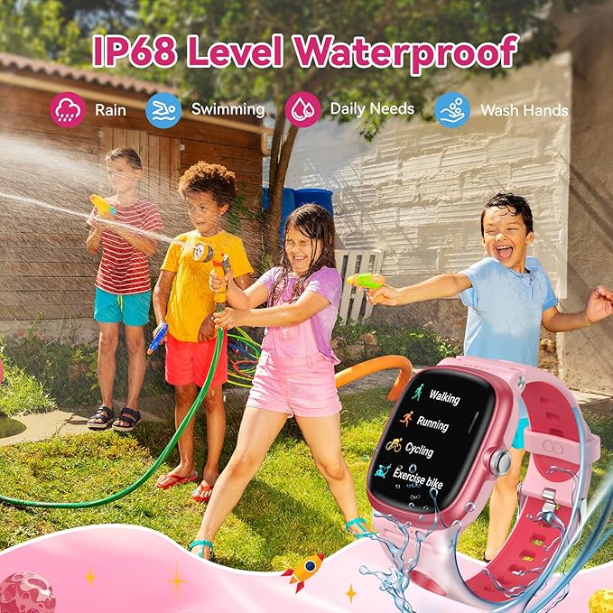 Smart Watch for Girls Boys with Sleep | Health | Activity Tracker, Games, Alarm, IP68 Waterproof Kids Fitness Watch with Pedometer, Family Account, Toys Gifts for Kids Aged 4-16 (Rose/Sand Pink)
