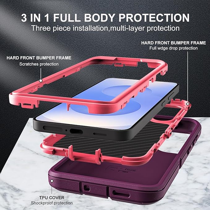 for Samsung Galaxy S25 Case, ONLY, [NOT FIT Galaxy S25 Edge/S25 Plus/S25 Ultra], Military Grade Case with 2Pcs Tempered Glass Screen Protector & 1Pcs Camera Lens Protector (Purple/Pink)