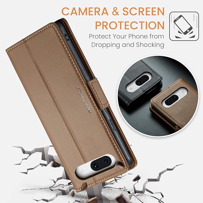 for Google Pixel 8A Case, Premium PU Leather Wallet Case Flip Cover with [RFID Blocking][Card Holder][Stand Function] Shockproof Protective for Google 8A, Brown