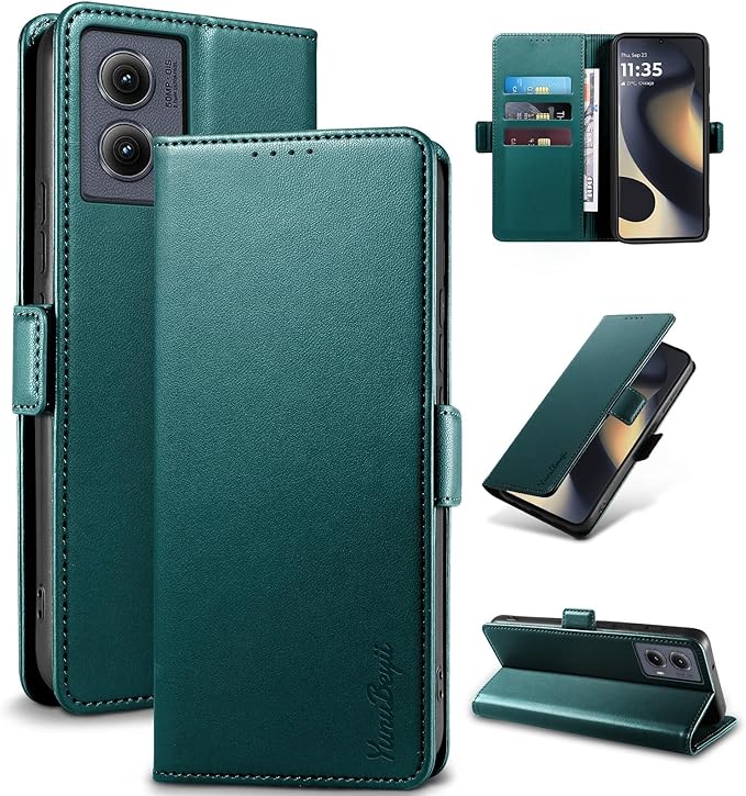 Wallet Flip Case for Motorola Edge (2024) - [RFID Blocking] Luxury PU Leather Card Holder Magnetic Phone Cover with Kickstand,Shockproof Protective Case,Green