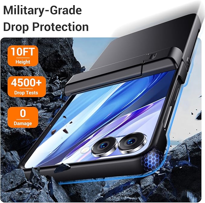 Temdan for Samsung Galaxy Z Flip 7 Case with [Built-in Front Screen Protector] [Kickstand][Hinge Protection][Hard PC] Ultra-Thin Shockproof Protective Phone Case for Galaxy Z Flip 7-Black