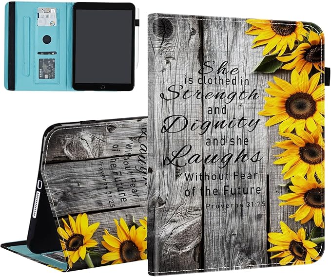 Case for Samsung Galaxy Tab S9 FE 5G 10.9 Inch/Galaxy Tab S9 11 Inch 2023,Card Slot PU Leather TPU Case Pen Holder Auto Wake Sleep,Sunflower Bible Verses Proverbs 31:25