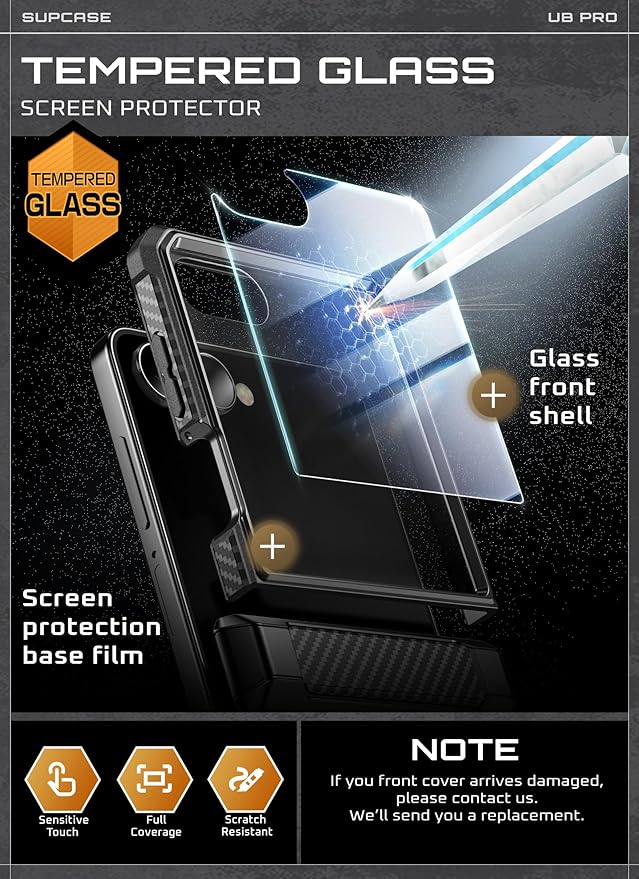 SUPCASE for Samsung Galaxy Z Flip 7 Case with Built-in Stand & Belt-Clip (Unicorn Beetle Pro), [Hinge Protection] [Front Tempered Glass Screen Protector] Full Body Military-Grade Phone Cover, Black