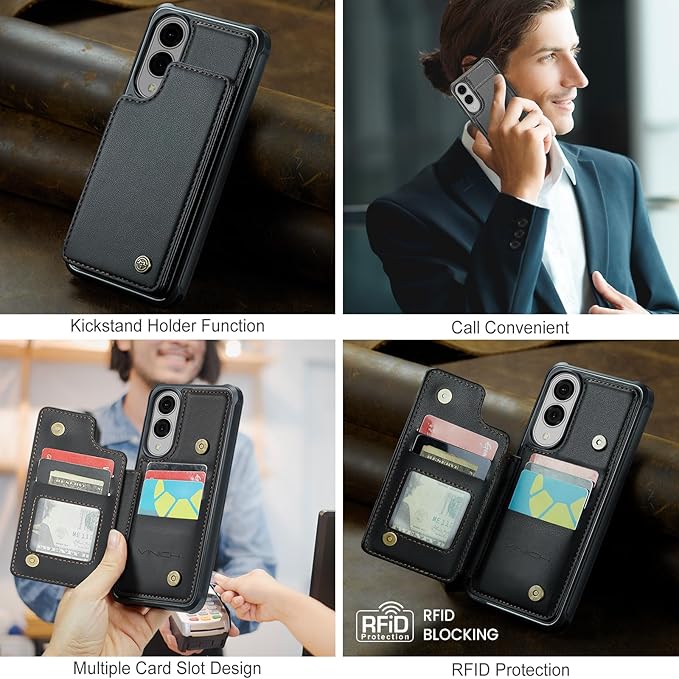 Vinich for Samsung Galaxy S25 Edge Wallet Case with Card Holder, RFID Blocking Credit Slots Kickstand Shockproof Phone Cover for Women Men, Black