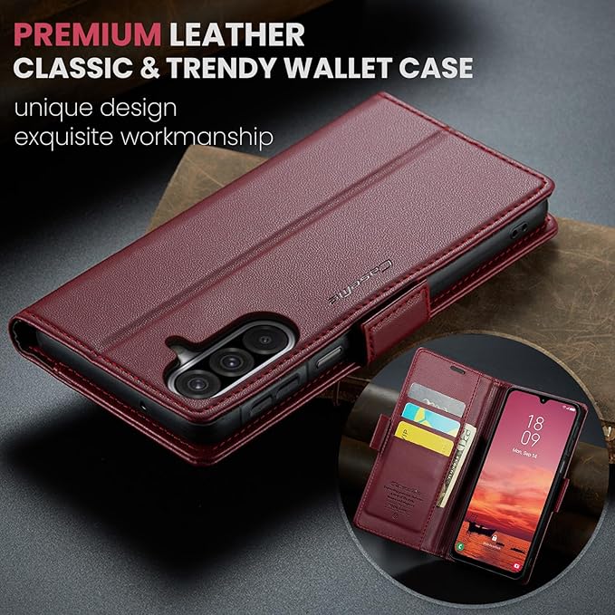 for Samsung Galaxy A26 5G Case, Premium PU Leather Wallet Case Flip Cover with [RFID Blocking][Card Holder][Stand Function] Shockproof Protective for Samsung Galaxy A26, Red