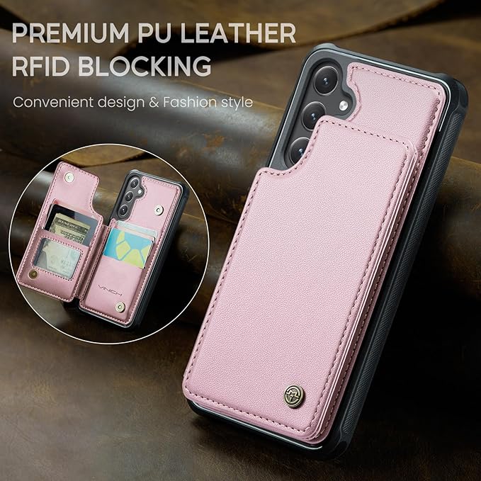 Vinich for Samsung Galaxy S24 FE Wallet Case with Card Holder, RFID Blocking Credit Slots Kickstand Shockproof Phone Cover for Women Men, Pink