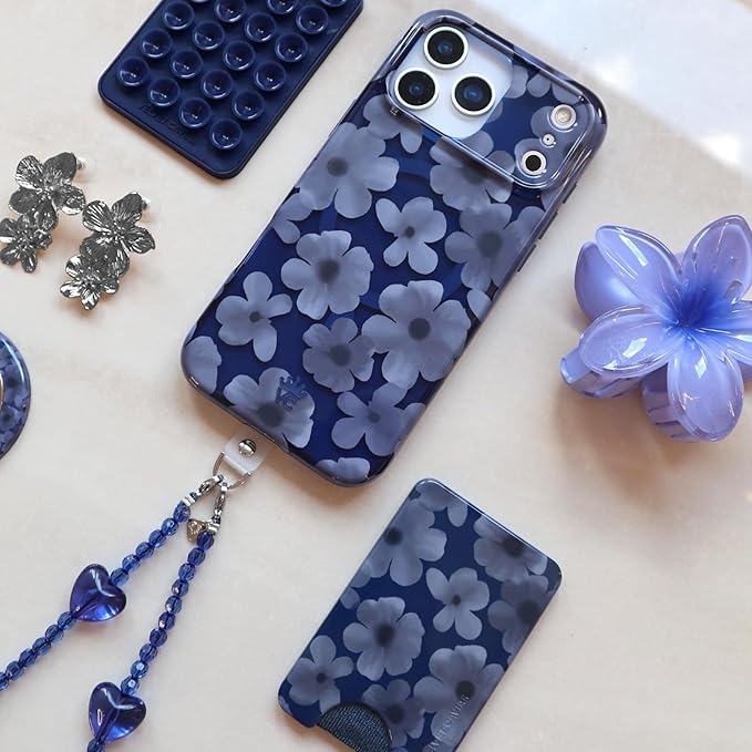VELVET CAVIAR Case for iPhone 17 Pro Max | Compatible with MagSafe | 10ft Drop Tested | Protective Designer Cases | Midnight Blossom Blue Flowers
