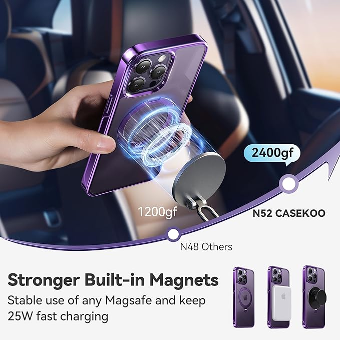 CASEKOO Royal Purple Titanium for iPhone 14 Pro Max Case with 360° Spin Magnetic Stand [Fit for MagSafe][16FT Military Protection] Polished Clear for iPhone 14 ProMax Case Ring 6.7'', Deep Purple