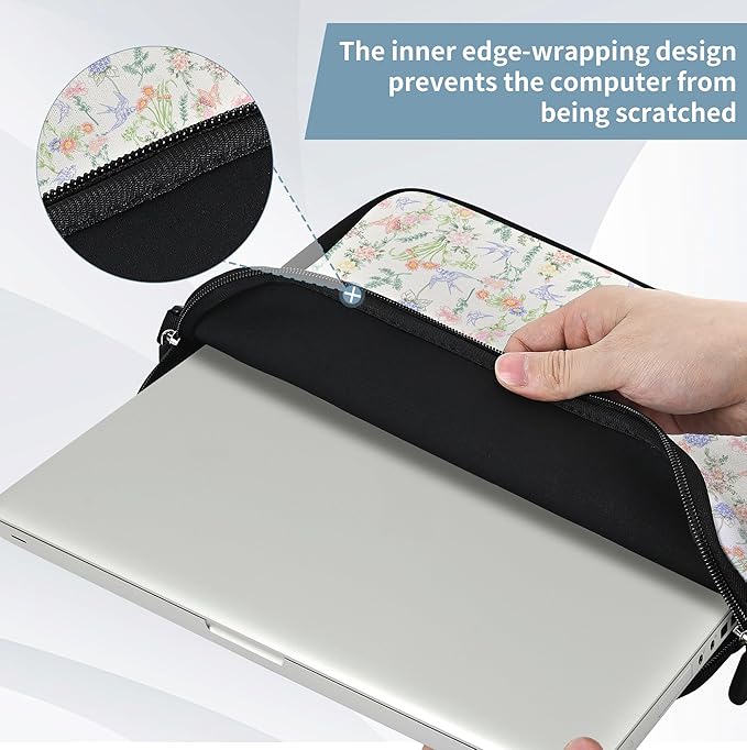 RICHEN 14 15 15.4 15.6 inch Laptop Shoulder Bag Messenger Bag Notebook Handle Sleeve Neoprene Carrying Case with Accessories Pocket (14-15.6 inch, Flowers Swallows)