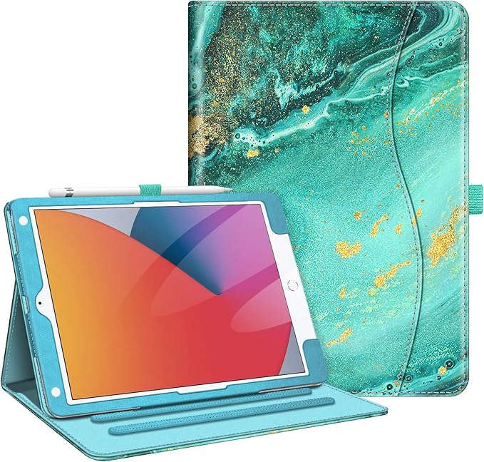 Fintie Case for iPad 9th / 8th / 7th Generation (2021/2020/2019) 10.2 Inch - [Corner Protection] Multi-Angle Viewing Stand Cover with Pocket & Pencil Holder, Auto Sleep Wake, Aqua Wave