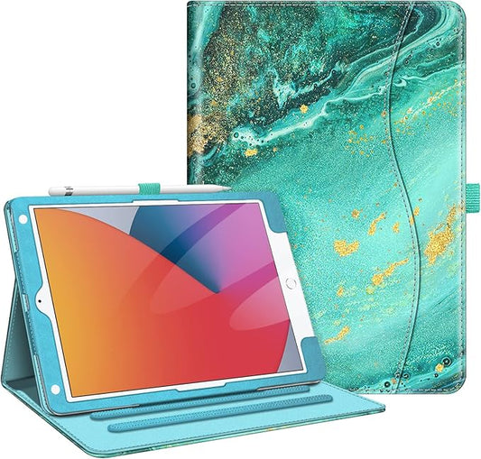 Fintie Case for iPad 9th / 8th / 7th Generation (2021/2020/2019) 10.2 Inch - [Corner Protection] Multi-Angle Viewing Stand Cover with Pocket & Pencil Holder, Auto Sleep Wake, Aqua Wave