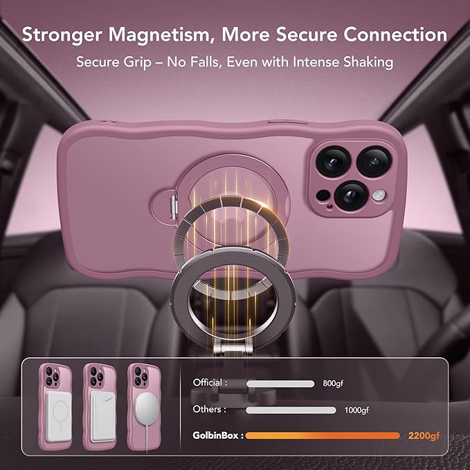 for iPhone 15 Pro Max Case,[Compatible with Magsafe][360°Magnetic Stand][Cute Wave Edge][18ft Military-Grade Protection]Translucent Matte Women Phone Cover for iPhone 15 Promax, Blackcurrant