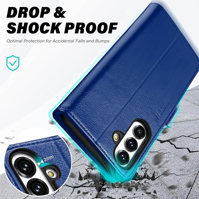 TUCCH Case Wallet for Galaxy S25 FE 5G, Magnetic Kickstand RFID Blocking 4 Card Slot Folio PU Leather Protective Flip Cover with TPU Shockproof Inner Shell (6.7") 2025, Klein Blue