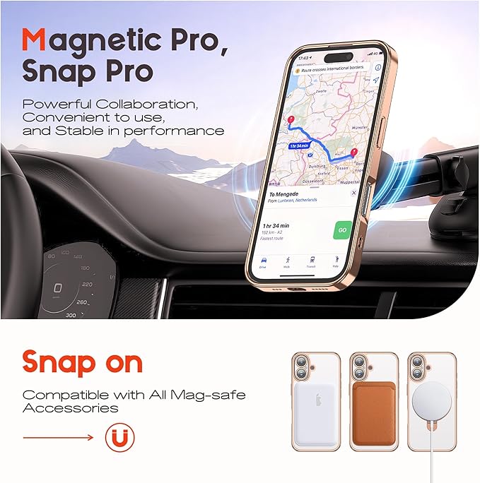 Compatible with Clear iPhone 17 Case with Magnetic Stand [Compatible with Mag-Safe][Full Camera Len Protectors] Shockproof Plating Phone Case for iPhone 17 6.3’’,Desert Goldd