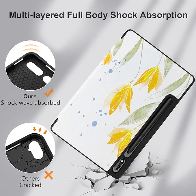 Case for Samsung Galaxy Tab S8 2022 & S7 2020, Shockproof Tablet Case for Samsung Tab S8/S7 11 inch with Auto Sleep/Wake & Trifold Stand & Soft TPU Back Cover, Botanical Watercolor