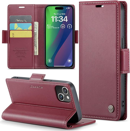for iPhone 15 Plus Case, Premium PU Leather Wallet Case Flip Cover with [RFID Blocking][Card Holder][Stand Function] Shockproof Protective for iPhone 15 Plus, Red