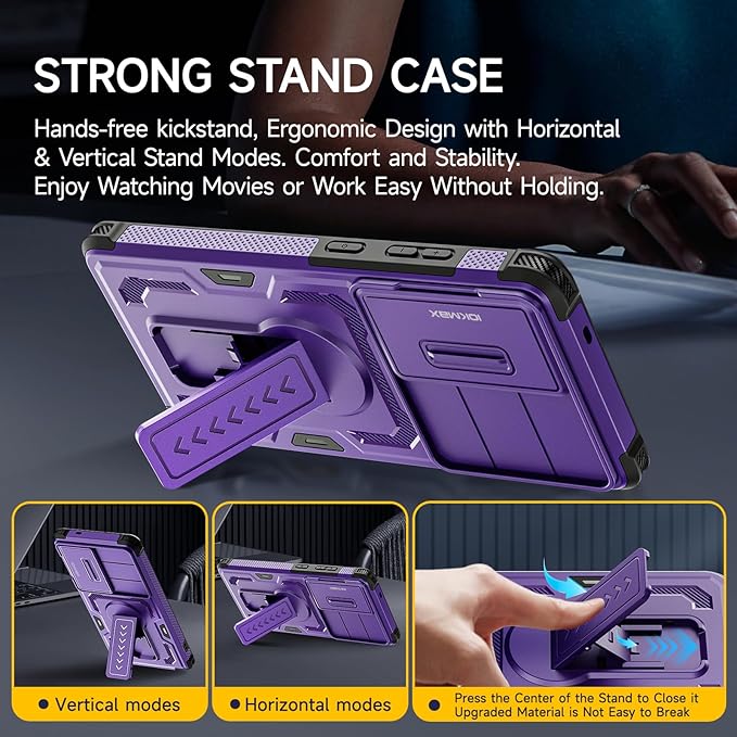 for Samsung Galaxy S25 Ultra Case with 2*Screen Protector, Slide Camera Cover, Kickstand, Lanyard Strap,Military Grade Shockproof Protective Heavy Duty Non-Slip for S25 Ultra Case-6.9'', Purple