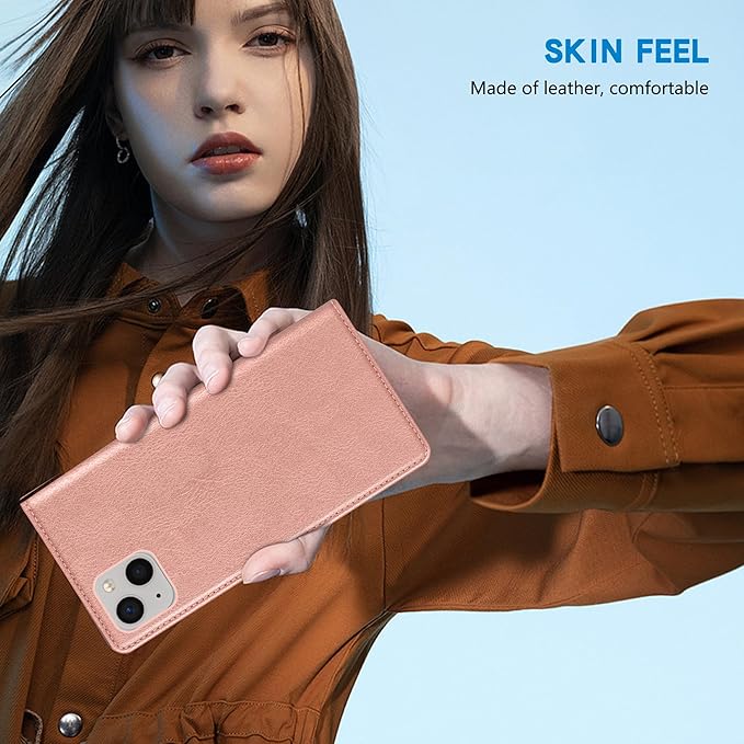 ZZXX for iPhone 15 Plus Wallet Case with [RFID Blocking] Card Slot Stand Strong Magnetic Leather Flip Fold Protective Phone Case for iPhone 15 Plus Case Wallet(Rose Gold-6.7 inch)