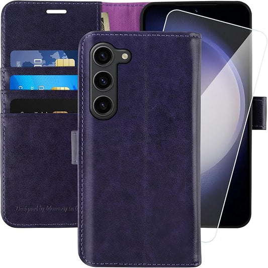 MONASAY Wallet Case Compatible for Galaxy S23+Plus 5G,[RFID Blocking] Flip Folio Leather Cell Phone Cover with Credit Card Holder，6.6 inch, Purple