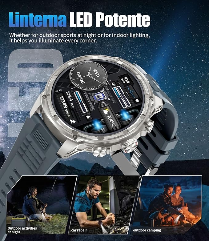 LIGE Military Smart Watches for Men with 80-Days Standby(710mAh)/Flashlight/50M Waterproof/1.85" HD Large Screen,100+ Sports Fitness Tracker Watch,Pedometer Mens Smart Watch for Android iPhone Silver