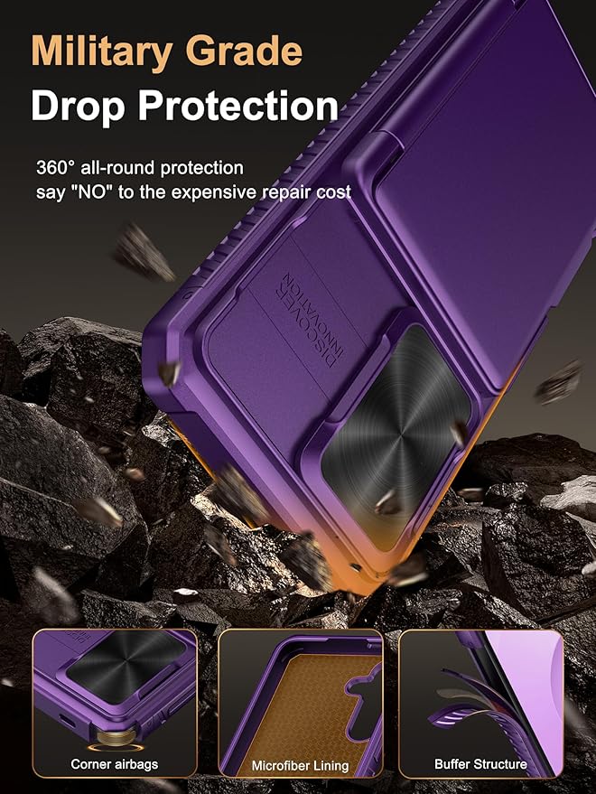 Vihibii for Samsung Galaxy S25 Wallet Case, Built-in Card Holder (4 Cards), [RFID Blocking] & Slide Camera Cover, Military Grade Drop Protection, Rugged Case for Samsung Galaxy S25 6.2", Dark Purple