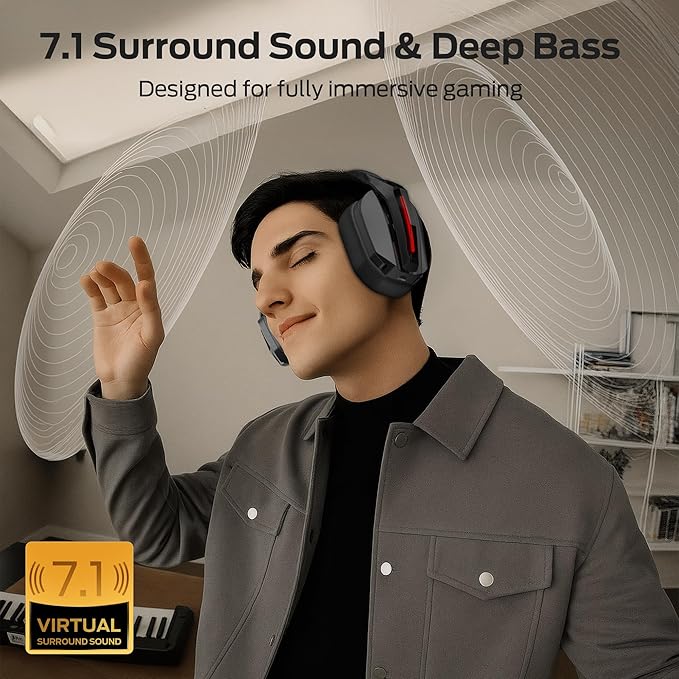 Monster Mission ANC200 Wireless Gaming Headset, 7.1 Virtual Surround Sound, ANC, Stealth Retractable Mic, 70HRS Battery, 2.4GHz or BT, for PC, PS5, Mobile, 3.5mm Audio Jack (Black)