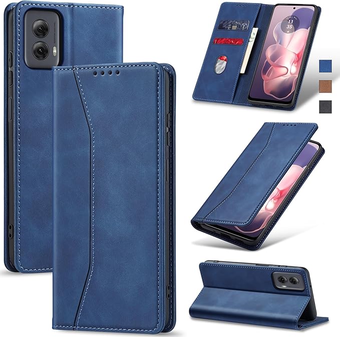 Jasonyu Flip Wallet Case for Moto G Power 5G (2024),Leather Magnetic Folio Cover with Card Holder,Kickstand - TPU Shockproof Durable Protective Phone Case,Blue