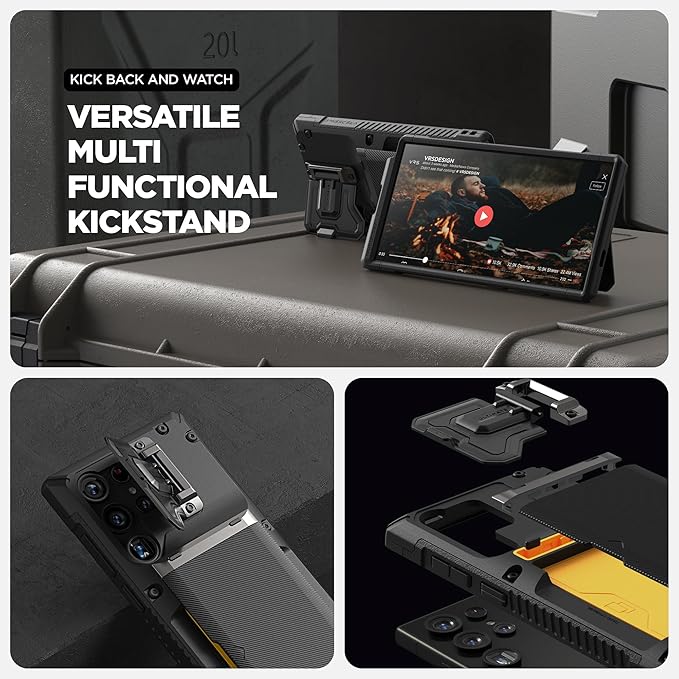 VRS DESIGN Damda Glide DuoGuard for Galaxy S25 Ultra Case (2025), Premium Sturdy Fully Covered Camera Lens Protection Cover Card Holder Wallet Case (Metallic Red)