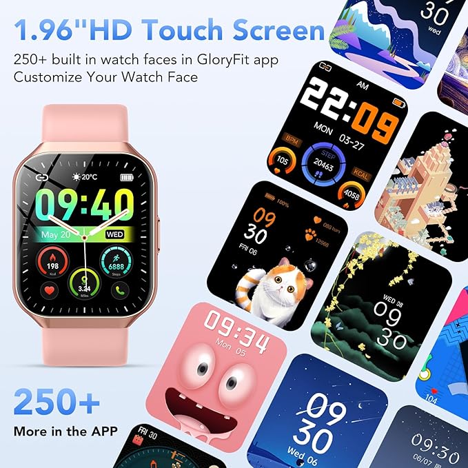 Smart Watch for Men Women, 1.96" HD Fitness Watch with Bluetooth Call, Smartwatch with 112+ Sport Modes/Heart Rate/Sleep Monitor/Pedometer, IP68 Waterproof Watch Compatible with Android/iOS,Pink