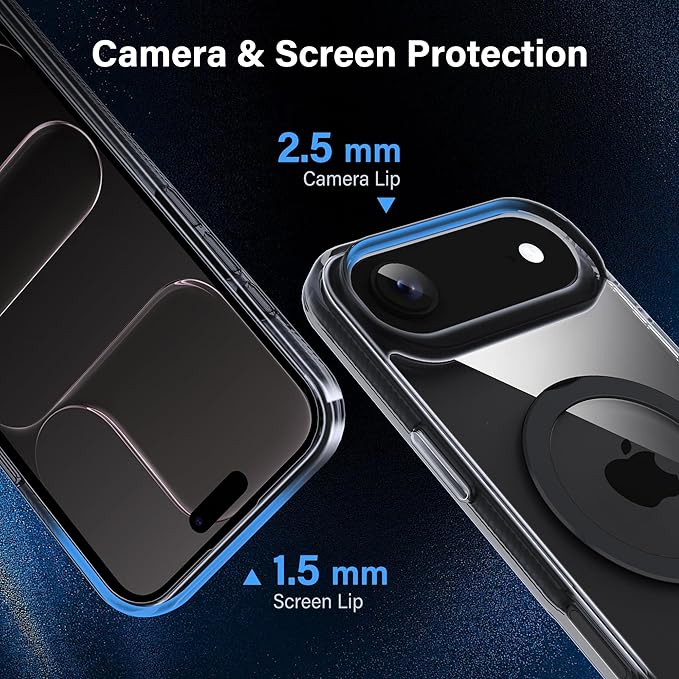 Magnetic Case for iPhone Air - [Built-in Invisible Stand] [Compatible with MagSafe] [Military Grade Drop Protection] Anti-Yellowing Hard Back Silicone Edge Cover, 6.5", Clear Black