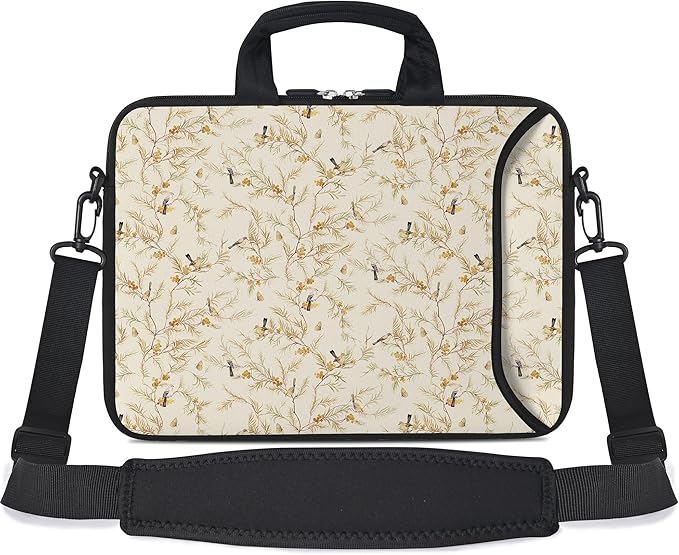 RICHEN 14 15 15.4 15.6 inch Laptop Shoulder Bag Messenger Bag Notebook Handle Sleeve Neoprene Carrying Case with Accessories Pocket (14-15.6 inch, Branches Birds)