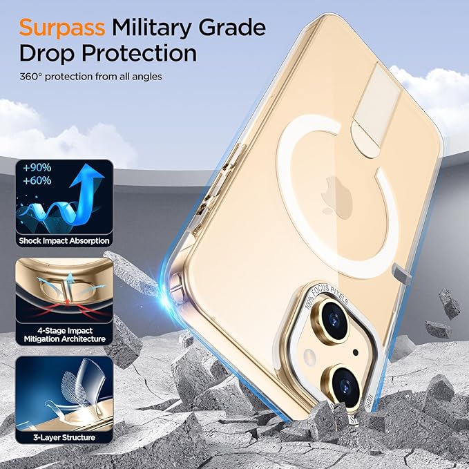 for iPhone 14 Case Compatible with Magsafe, Built-in Invisible Stand [Military Drop Protection] Strong Magnetic Shockproof Slim Protective Phone Case Cover for iPhone 14 6.1 (Clear)