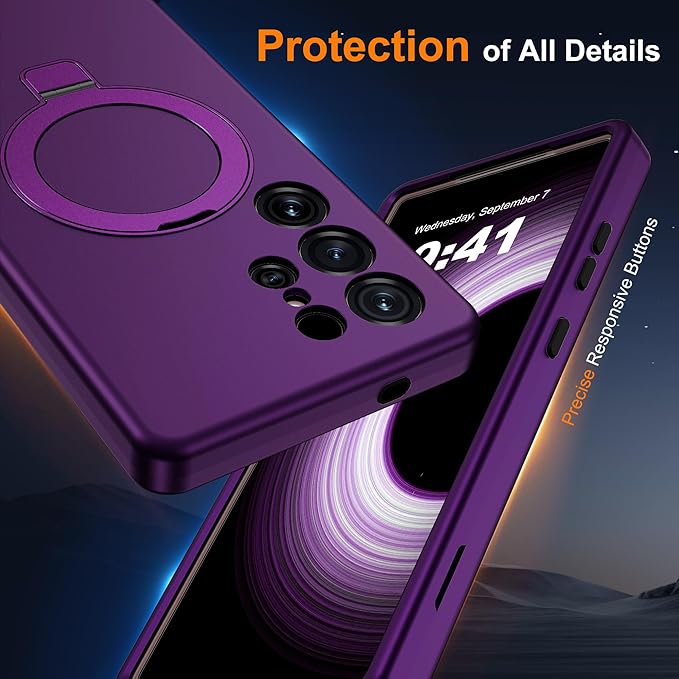 Designed for Samsung Galaxy S25 Ultra Case with Magnetic Ring Stand [Compatible with Mag-Safe][Military Grade Drop Protection][Build in Kickstand] S25 Ultra Phone Case 6.9",Purple