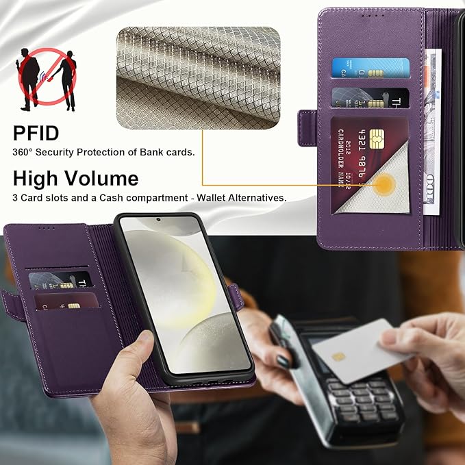 Wallet Flip Case for Samsung Galaxy S24 Plus/S24+ 5G - [RFID Blocking] Luxury PU Leather Card Holder Magnetic Phone Cover with Kickstand,Shockproof Protective Case,Purple