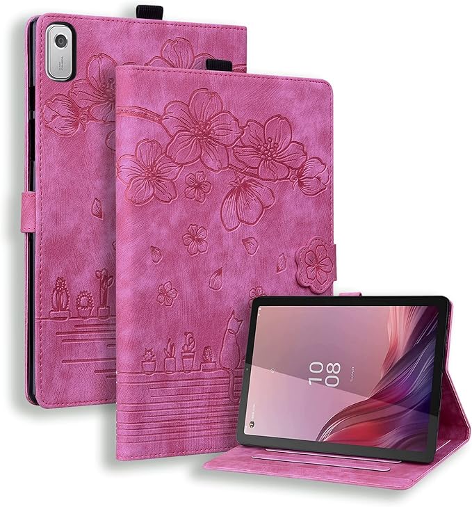 Case for Lenovo Tab M9 9.0 inch 2023 / Nook 9" Lenovo Tablet (2024), PU Leather Magnectic Cover Folio Stand Shell with Pencil Holder for tb310fu case-Pink