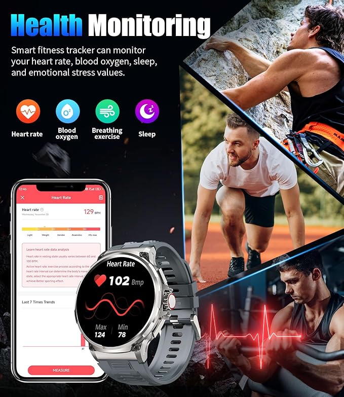 Military Smart Watch for Men,1.85" HD/800mAh Battery Smart Watches for Android iOS (Bluetooth Call Answer/Calls) Fitness Tracker with Heart Rate/Sleep Tracking/Blood Oxygen Silver