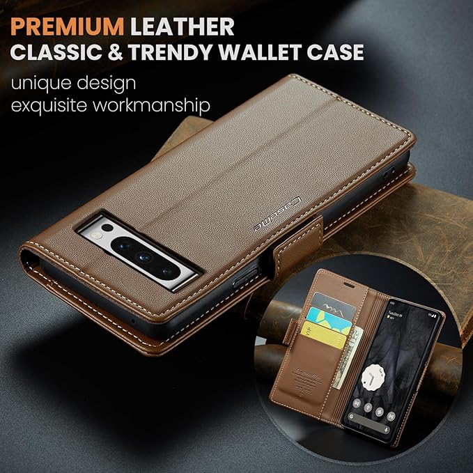 for Google Pixel 8 Pro Case, Premium PU Leather Wallet Case Flip Cover with [RFID Blocking][Card Holder][Stand Function] Shockproof Protective for Google 8 Pro, Brown