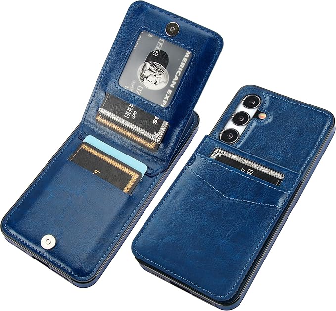 KIHUWEY for Samsung Galaxy S24 Plus Case Wallet with Credit Card Holder, Flip Premium Leather Magnetic Clasp Kickstand Heavy Duty Protective Cover for Samsung Galaxy S24 Plus 6.7" (Blue)