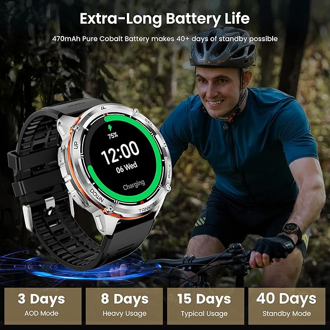 KOSPET Tank T3 Ultra 2 Smart Watch GPS for Men, 5ATM Waterproof, Pressure&Altitude&Compass, Extra-Large Battery, Full Metal Body Rugged Military Smartwatch Bluetooth Calling-1.43” AMOLED Display