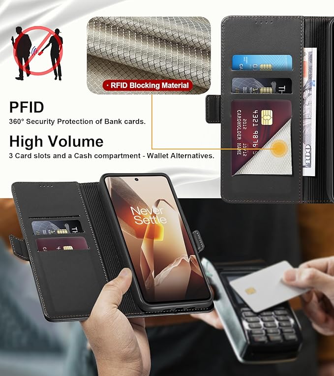 Wallet Flip Case for OnePlus 13R 5G - [RFID Blocking] Luxury PU Leather Card Holder Magnetic Phone Cover with Kickstand,Shockproof Protective Case,Black