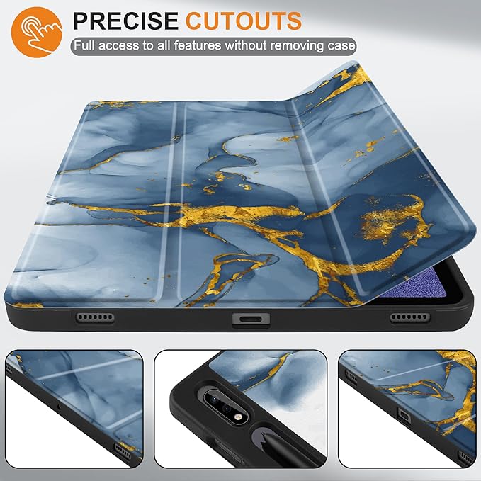 Case for Samsung Galaxy Tab S8 2022 & S7 2020, Shockproof Tablet Case for Samsung Tab S8/S7 11 inch with Auto Sleep/Wake & Trifold Stand & Soft TPU Back Cover, Ink Marble