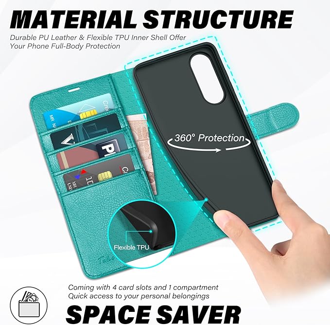 TUCCH Wallet Case for Galaxy S25 Edge 5G, Magnetic PU Leather Kickstand [RFID Blocking] [4 Card Slots] Folio Cover with [TPU Shockproof Inner Shell] Compatible with Galaxy S25 Edge 6.7" 2025, Cyan