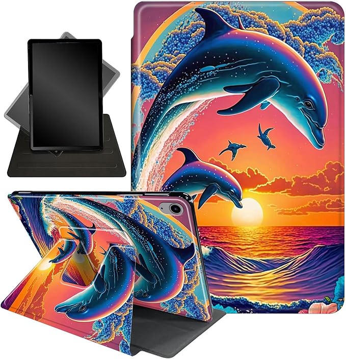 Case for Lenovo Tab P11 Plus Case 2021 (TB-J616F / J616X), 360 Degree Rotating Folding Stand,with Auto Sleep/Wake Case for Lenovo Tab P11 11” 2020 (TB-J606F TB-J606X),Dolphins in The Sunset