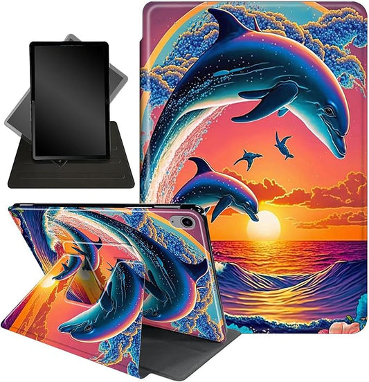 Case for Lenovo Tab P11 Plus Case 2021 (TB-J616F / J616X), 360 Degree Rotating Folding Stand,with Auto Sleep/Wake Case for Lenovo Tab P11 11” 2020 (TB-J606F TB-J606X),Dolphins in The Sunset