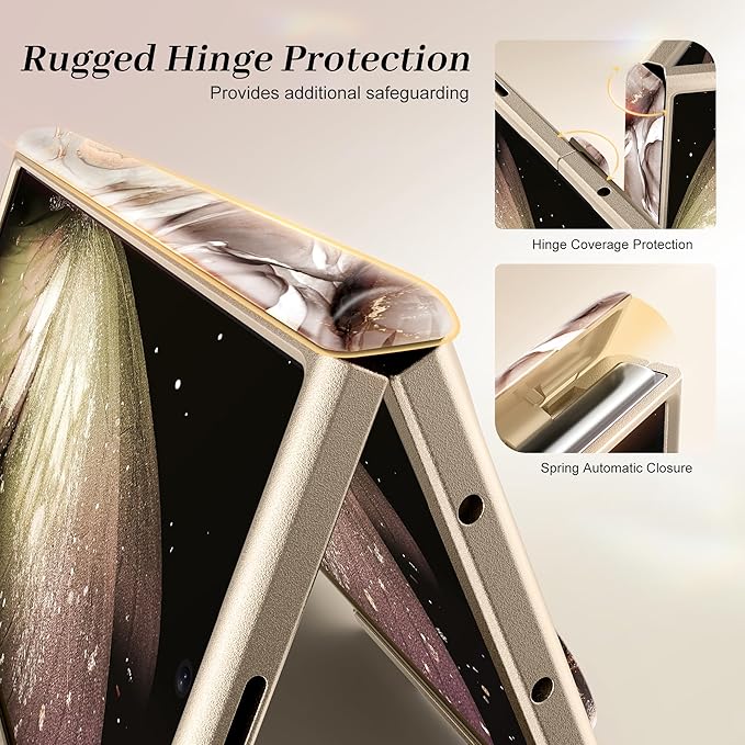 GVIEWIN for Samsung Galaxy Z Fold 7 Case Built-in HD Screen Protector [Compatible with Magsafe][Hidden Kickstand] Magnetic Full-Body Hinge Protection Slim Phone Case for Z Fold 7, Topaz/Gold