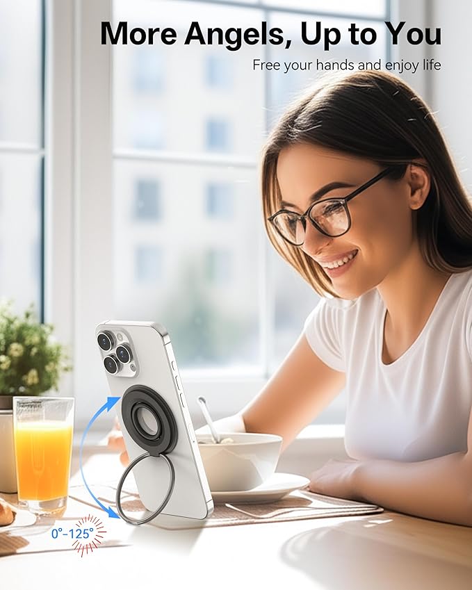 [2025 Newest] Magnetic Phone Grip for MagSafe Ring Holder, Magnet Phone Grip Stand Finger Kickstand Two-Sided Magnetic Compatible with iPhone 17 Pro/Max 16 15 14 13 12 11 Plus&Android