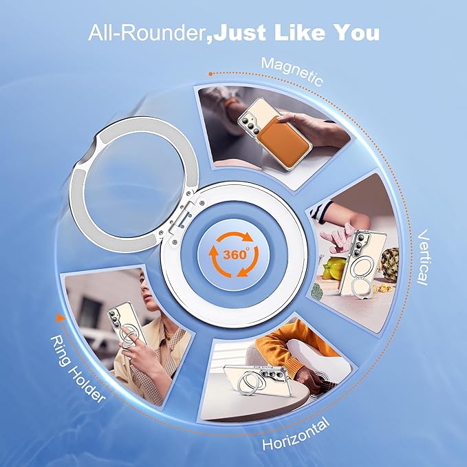 for Samsung Galaxy S24 FE Case with 360° Rotatable Magnetic Ring Stand Compatible with Mag-Safe Military Protection Shockproof Transparent Phone Cases for S24 FE,Clear